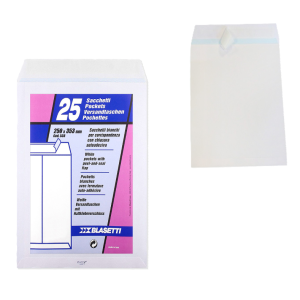 Buste a sacchetto bianche  con strip 25x35,3cm confezione da 25