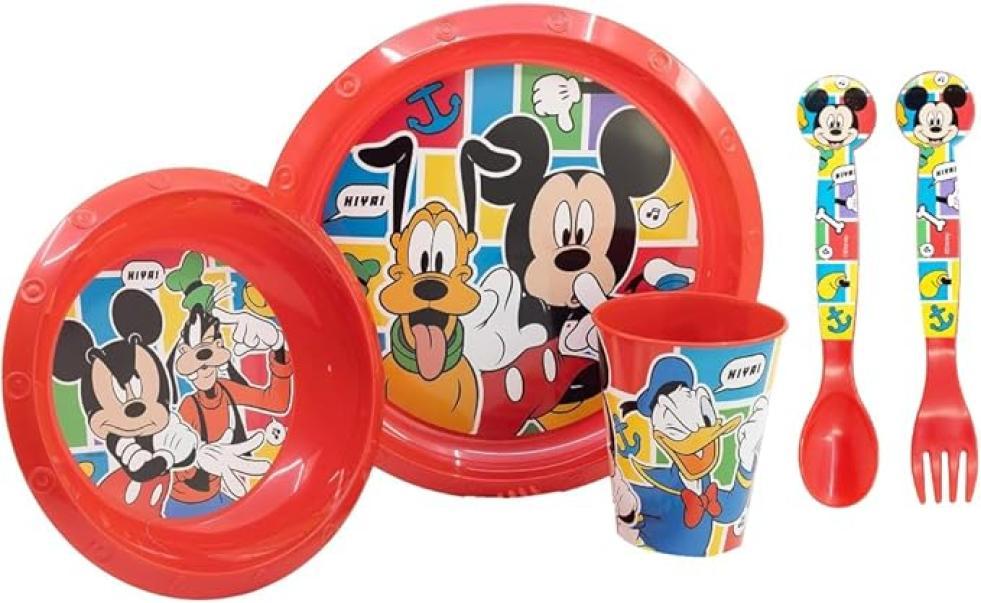 Set pranzo Mickey Mouse plastica riutilizzabile 5 pezzi