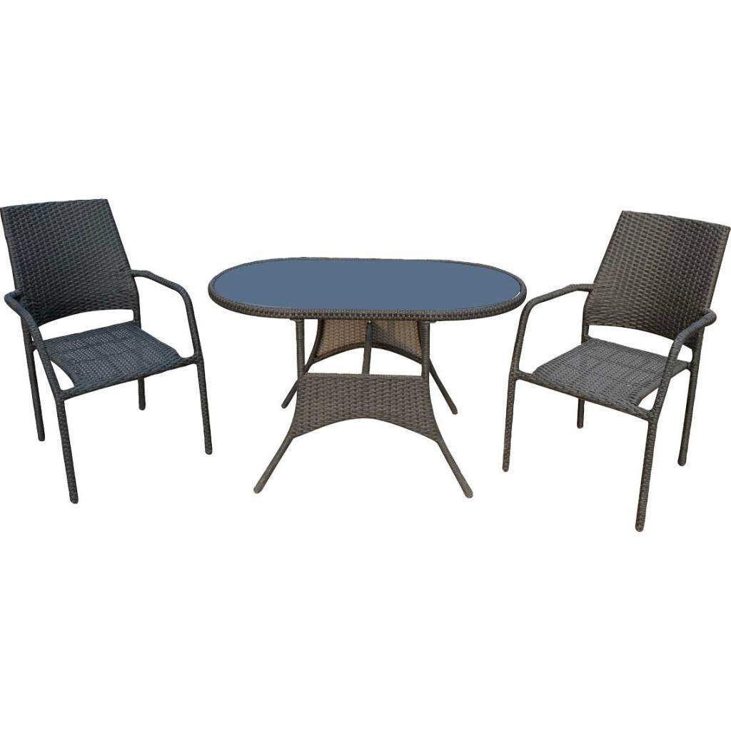 Set tavolo + due sedie in acciaio e rattan