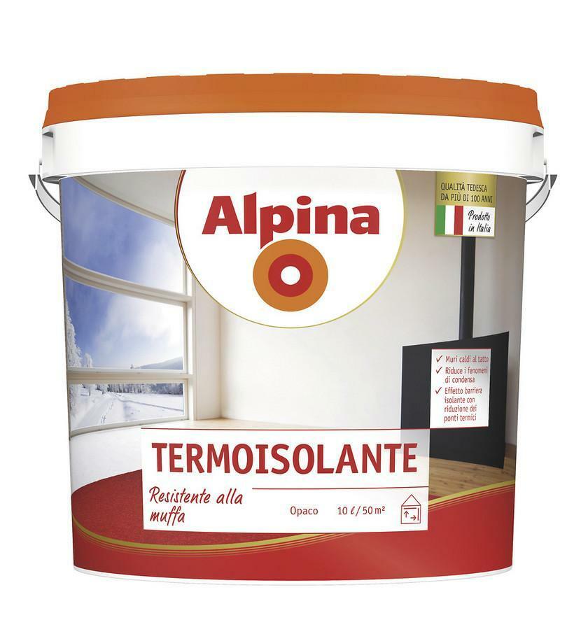 alpina alpina termoisolante 10 litri  idropittura speciale per interni, traspirante, per la riduzione dei fenomeni di  condensa superficiale nelle zone fredde degli ambienti.