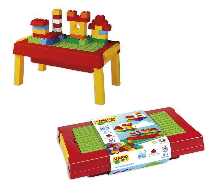 androni giocattoli androni giocattoli unico plus mini tavolo mattoncini colorati 50 pz