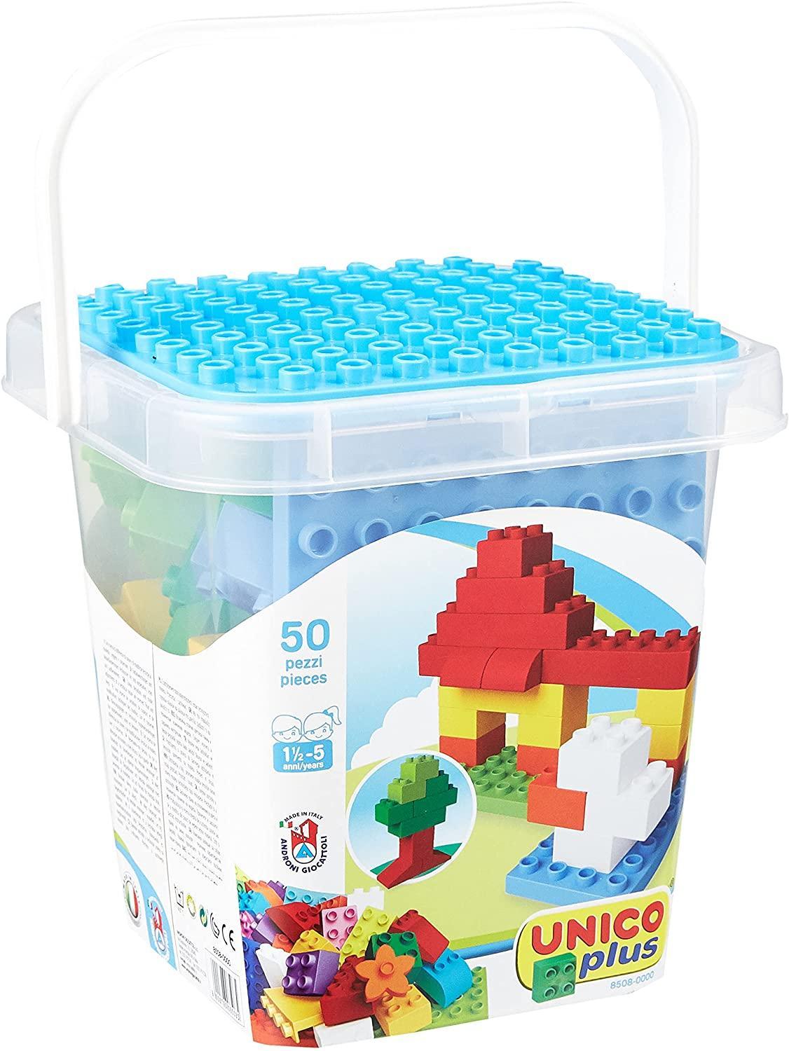 androni giocattoli unico plus secchiello mattoncini colorati 50 pz