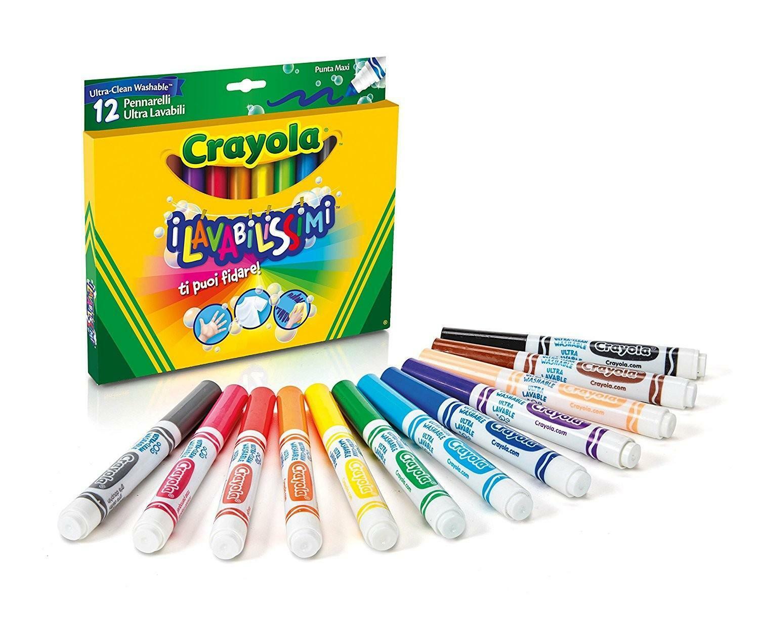 crayola pennarelli ultra lavabili punta maxi conica 12 colori