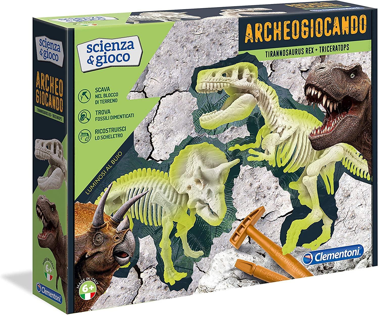 clementoni archeogiocando t-rex + triceratopo