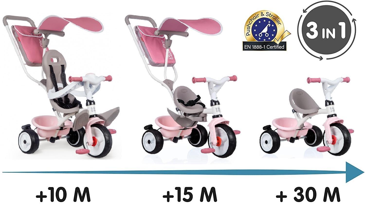 smoby triciclo rosa baby balade 3 in 1