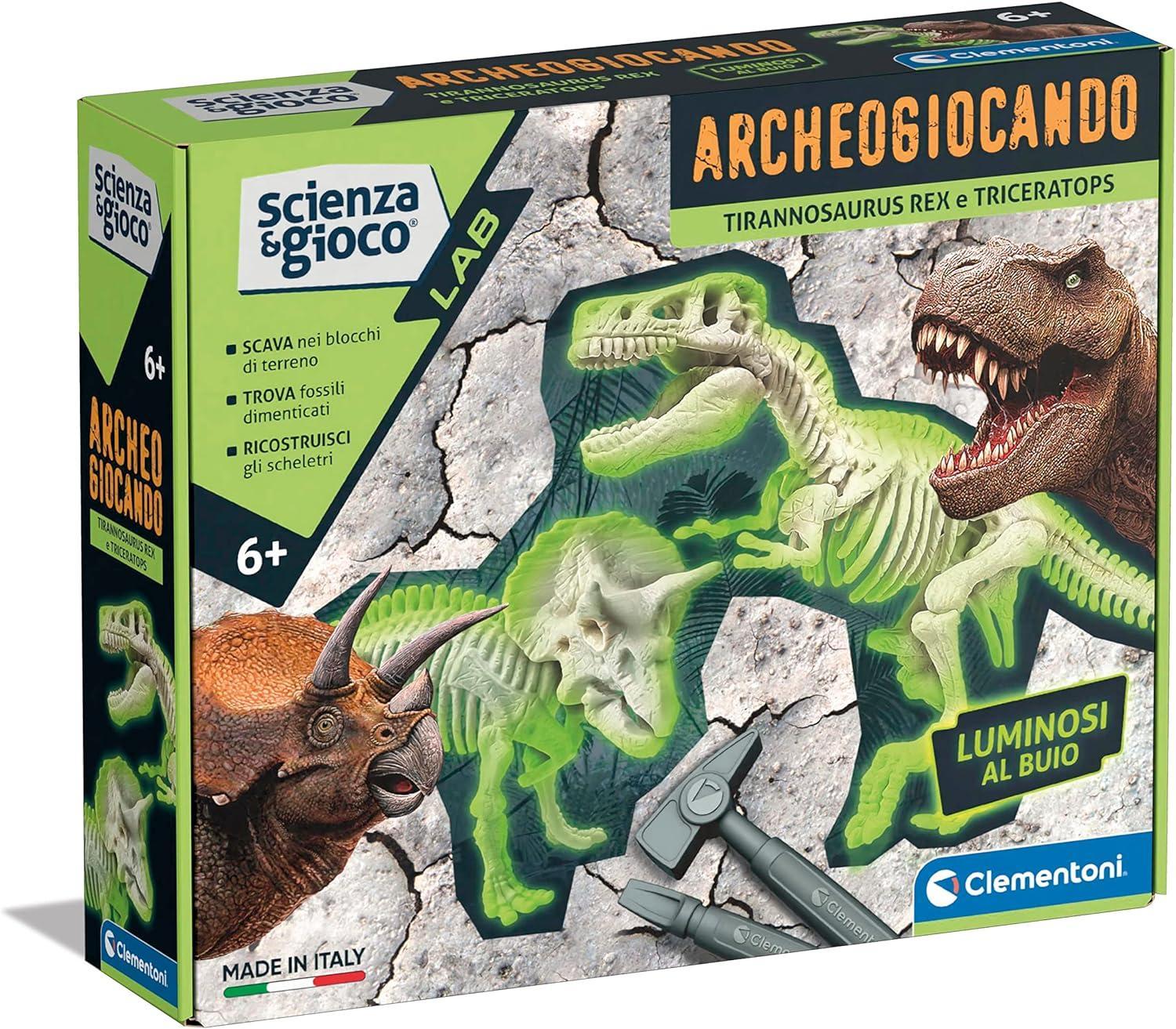 clementoni archeogiocando t-rex e triceratopo
