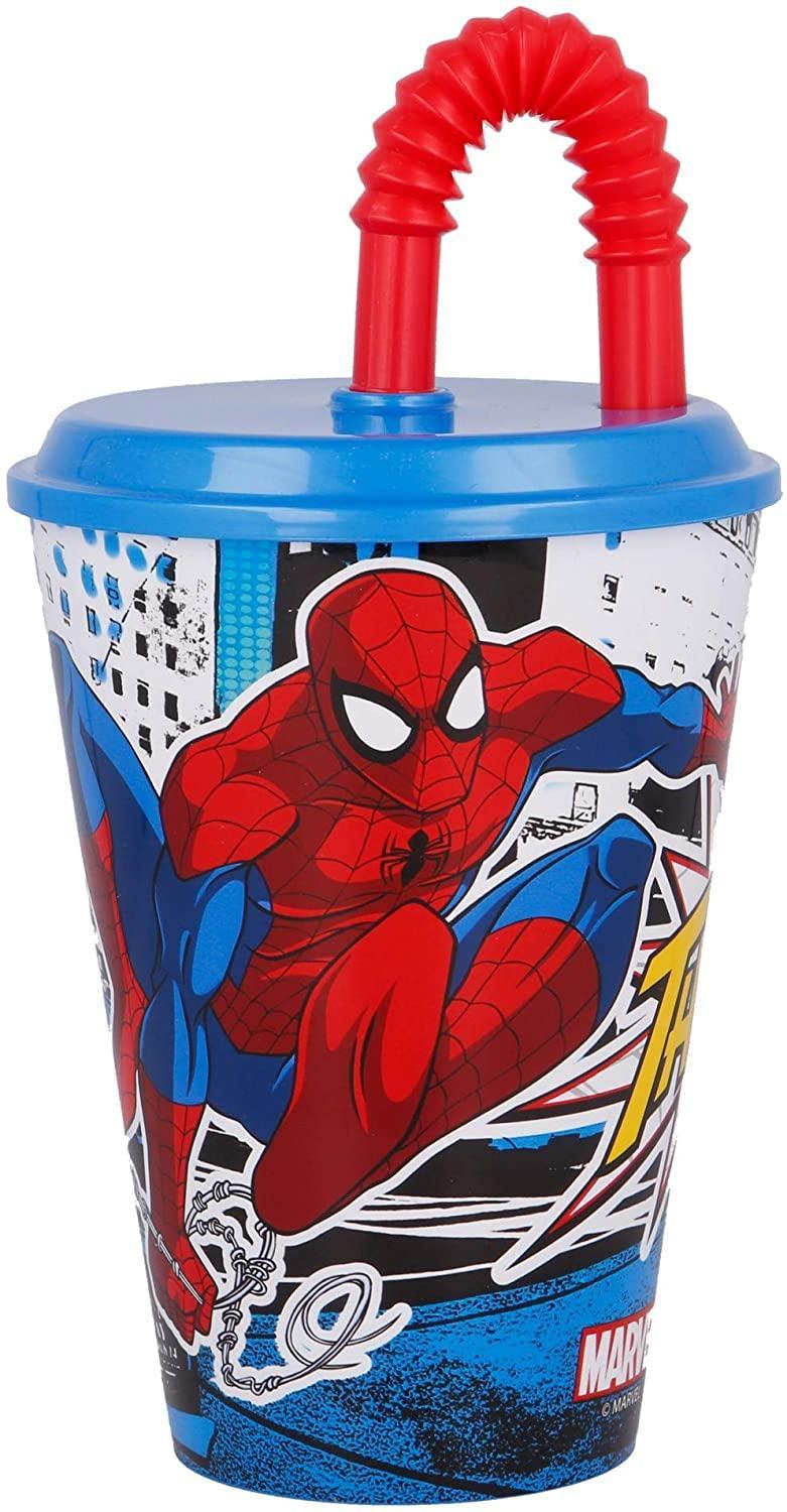 puzzleparty bicchiere con tappo e cannuccia spiderman