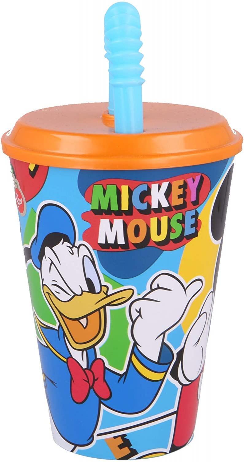 puzzleparty bicchiere con tappo e cannuccia mickey mouse