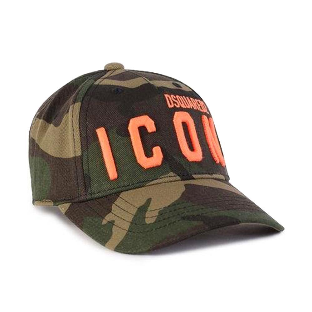 dsquared cappello dsquared. camouflage/arancio