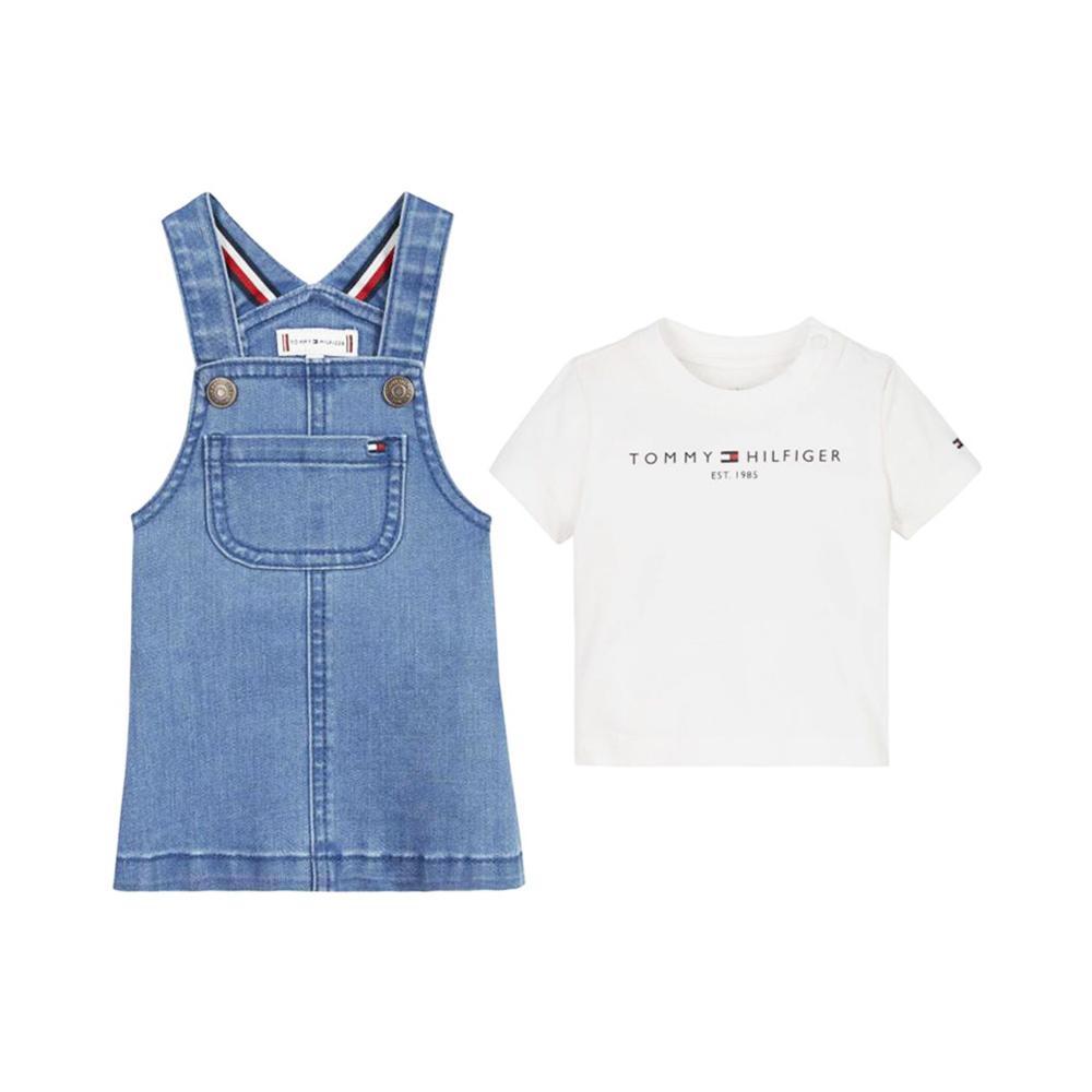 Salopetta+t-shirt tommy hilfiger. denim/bianco