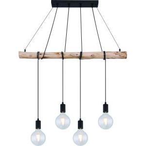 Lampada a sospensione in legno e metallo nero opaco auston 4 x e27  lighting 15439-4