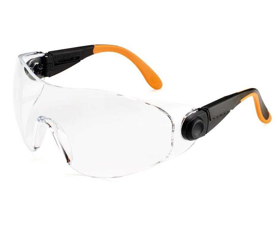 Occhiali protettivi da lavoro con lenti trasparenti ed aste nere regolabili, LOGICA 529/CLEAR, in policarbonato