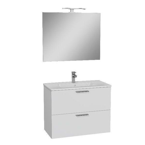 Mobile bagno sospeso 80 cm con 2 cassetti lavabo specchio e lampada led bianco lucido Vitra 75024