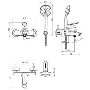Miscelatore vasca esterno con set doccia cromato  f3834cr