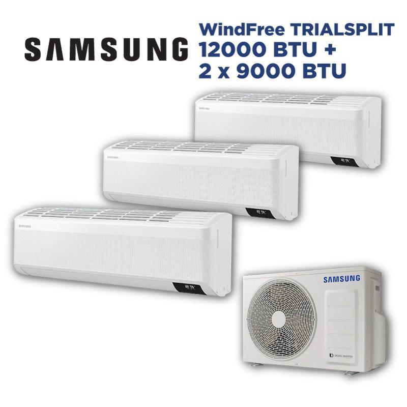 Kit condizionatore trial split Samsung WindFree, 12000+9000+9000 BTU, unitu00e0 esterna + 3 unitu00e0 interne,  AJ052TXJ3KG/U + nu00b01 AR12TXEAAWKNEU + nu00b02  AR09TXEAAWKNEU