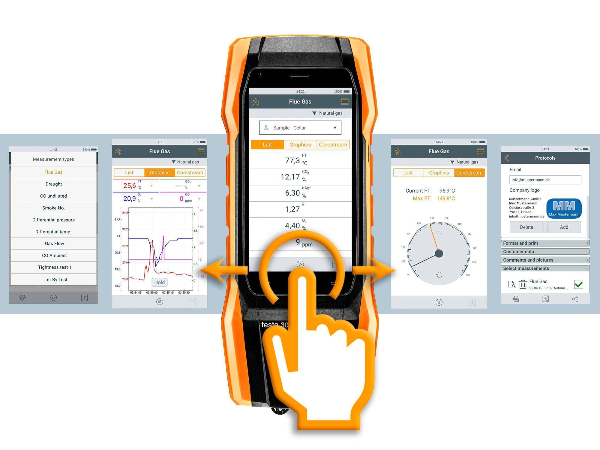 Analizzatore di combustione TESTO 300 kit 1, O2, CO fino a 4.000 ppm, NO integrabile successivamente