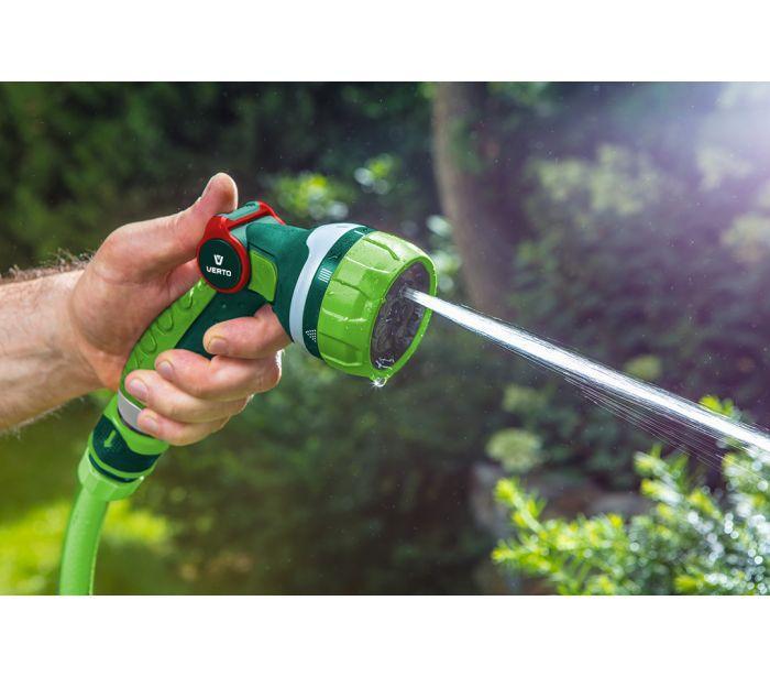 Irrigatore a pistola per giardino VERTO a 7 funzioni con pulsante di controllo a pollice