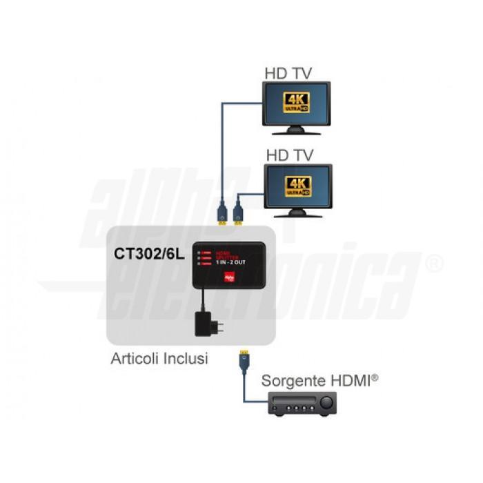 Splitter uscita HDMI 1X2 distributore di segnale ALPHA ELETTRONICA CT302/6-1