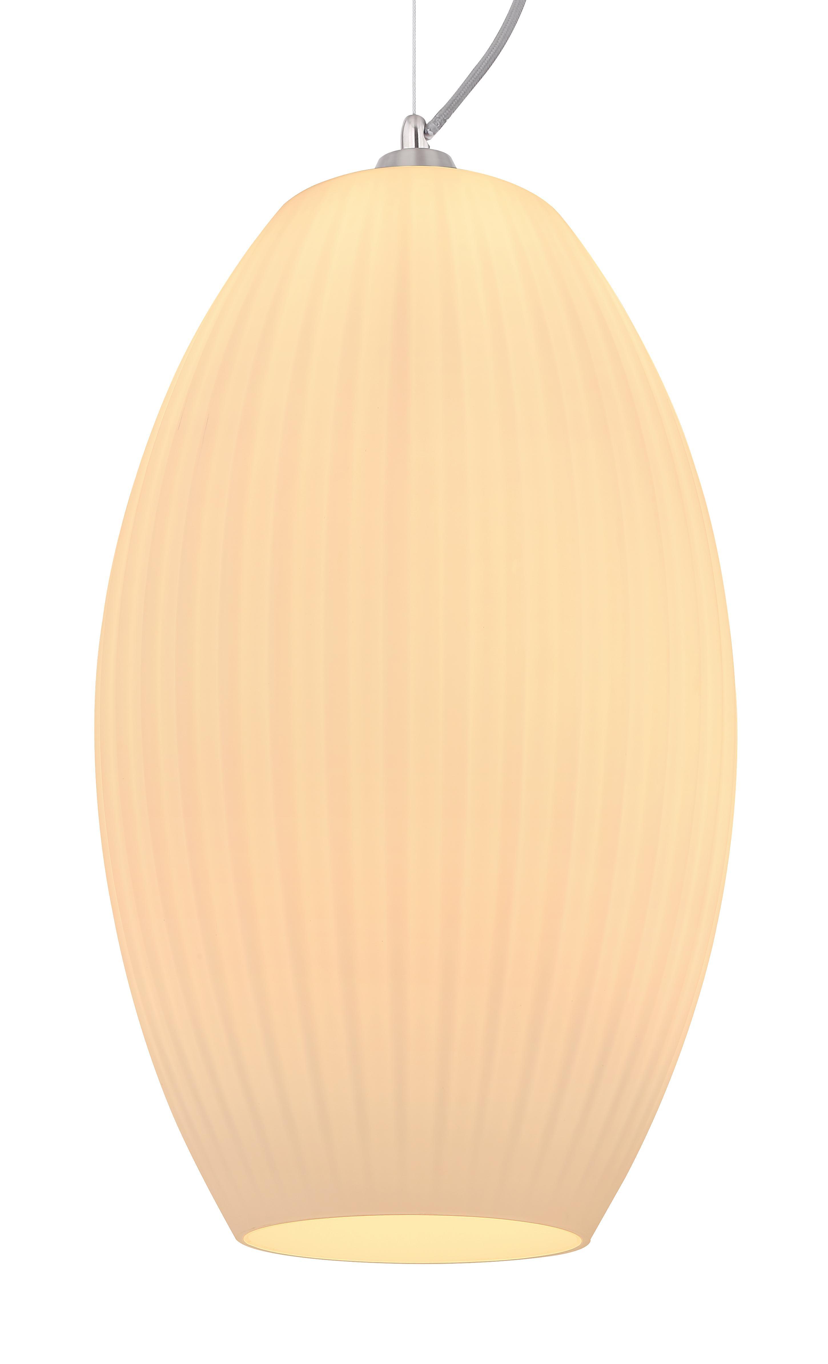 Lampada a sospensione GLOBO serie HING, in nichel satinato, vetro opale bianco, lampadina NON inclusa