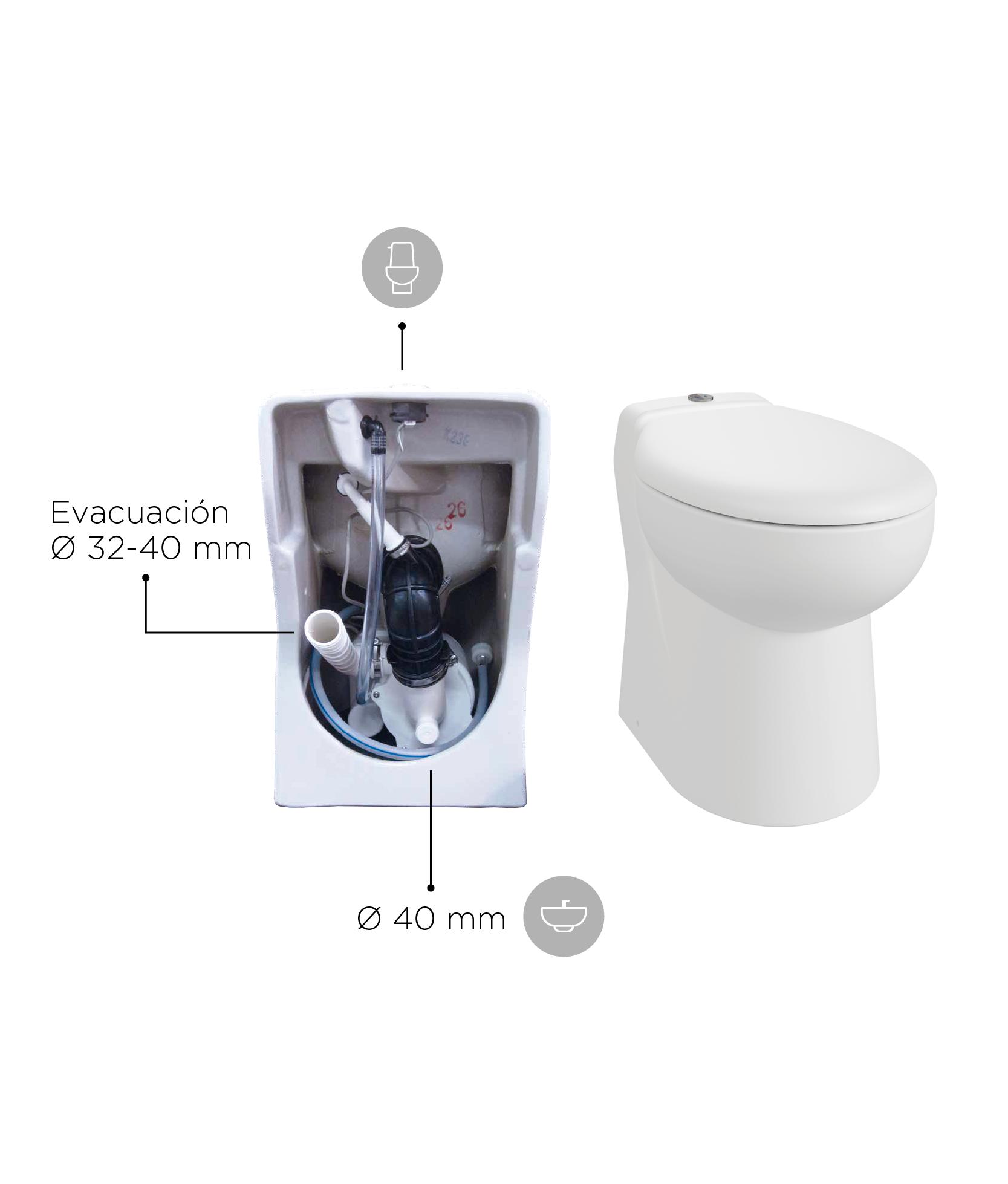 Vaso WC con trituratore per installazioni su piccoli tubi o scarse pendenze Watersan Compact 1 WSC1