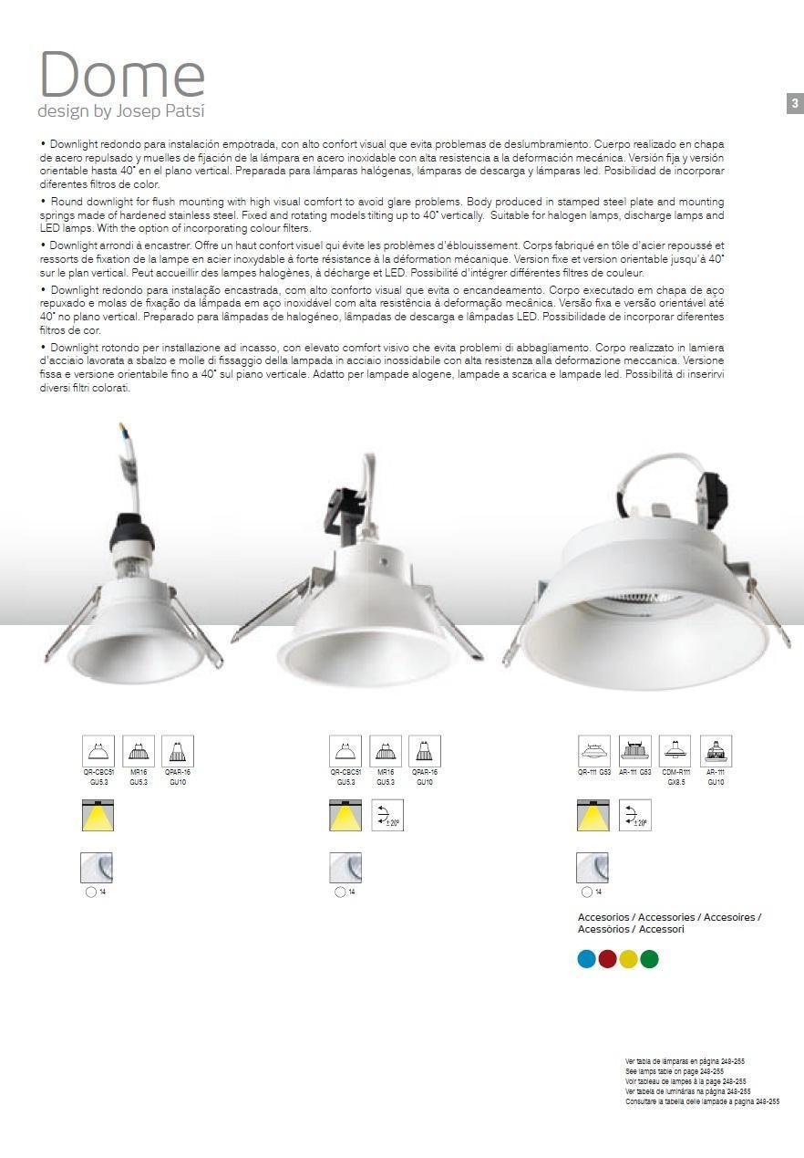 Faretto da incasso a soffitto orientabile LEDS C4 DOME, diametro 120 mm, portalampada GU 5.3 max 50W, lampadina NON inclusa, colore bianco.