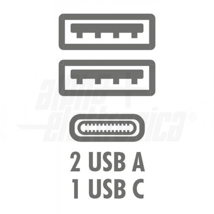 Caricatore USB 15W 2 porte tipo A e 1 tipo C Alpha Elettronica KD525