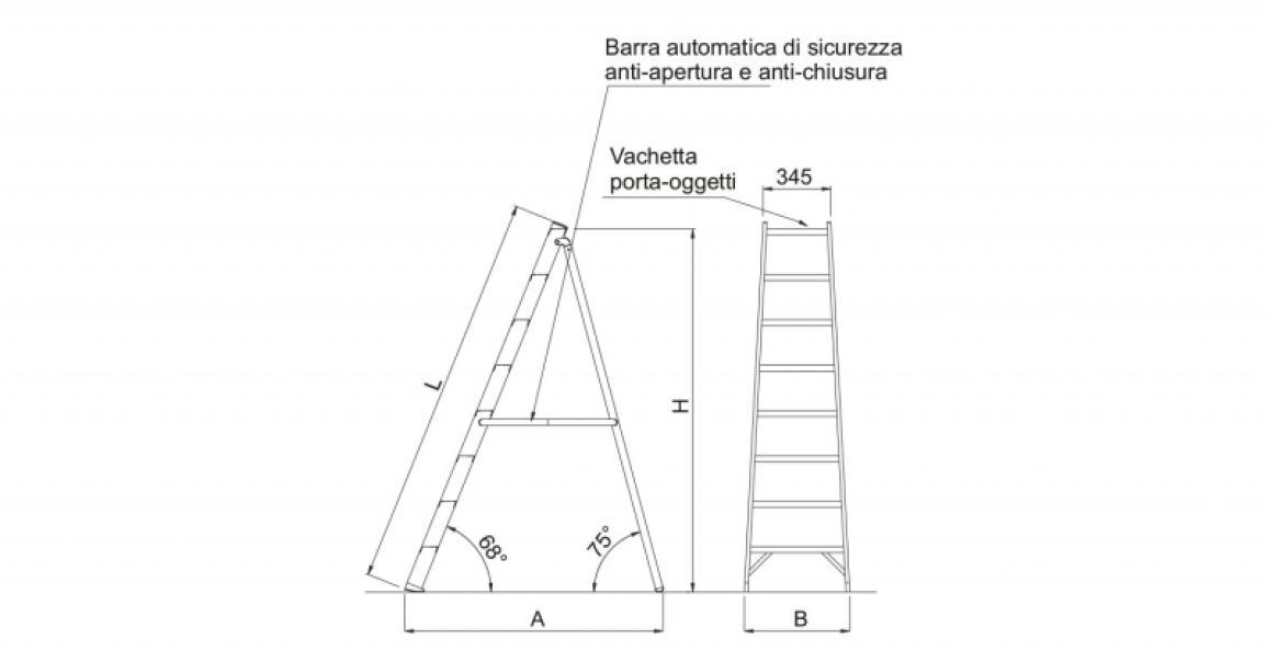 Scala alluminio 8 gradini professionale a cavalletto Frigerio SCA 6016/08