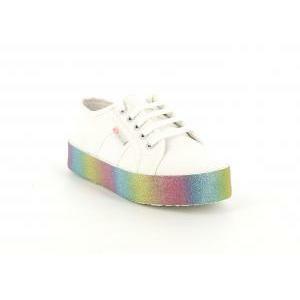 Sneakers platform  2730 glitter. da bambina, coloere bianco