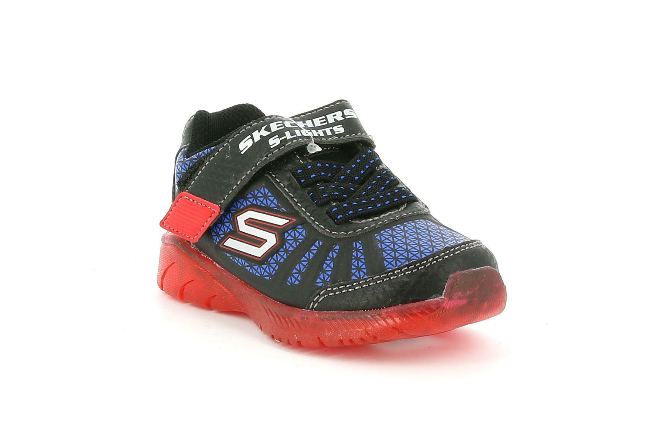 skechers scarpa sportiva skechers 401520n/bkrb s lights. da bambino, colore nero/rosso/blu