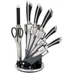 Ceppo di coltelli royality line con forbice, affilatoio e base girevole, 8 pezzi nero